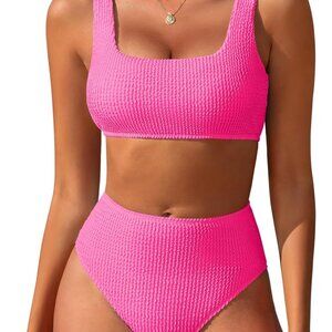 Women Swimsuits Two Piece Bikini Set - Hot Pink, Medium